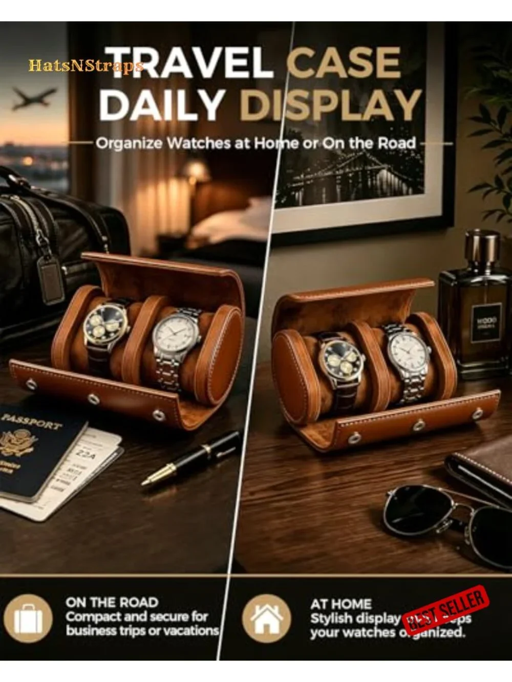 Watch Travel Case 2-Slot Roll with Removable Pillows & Soft Lining
